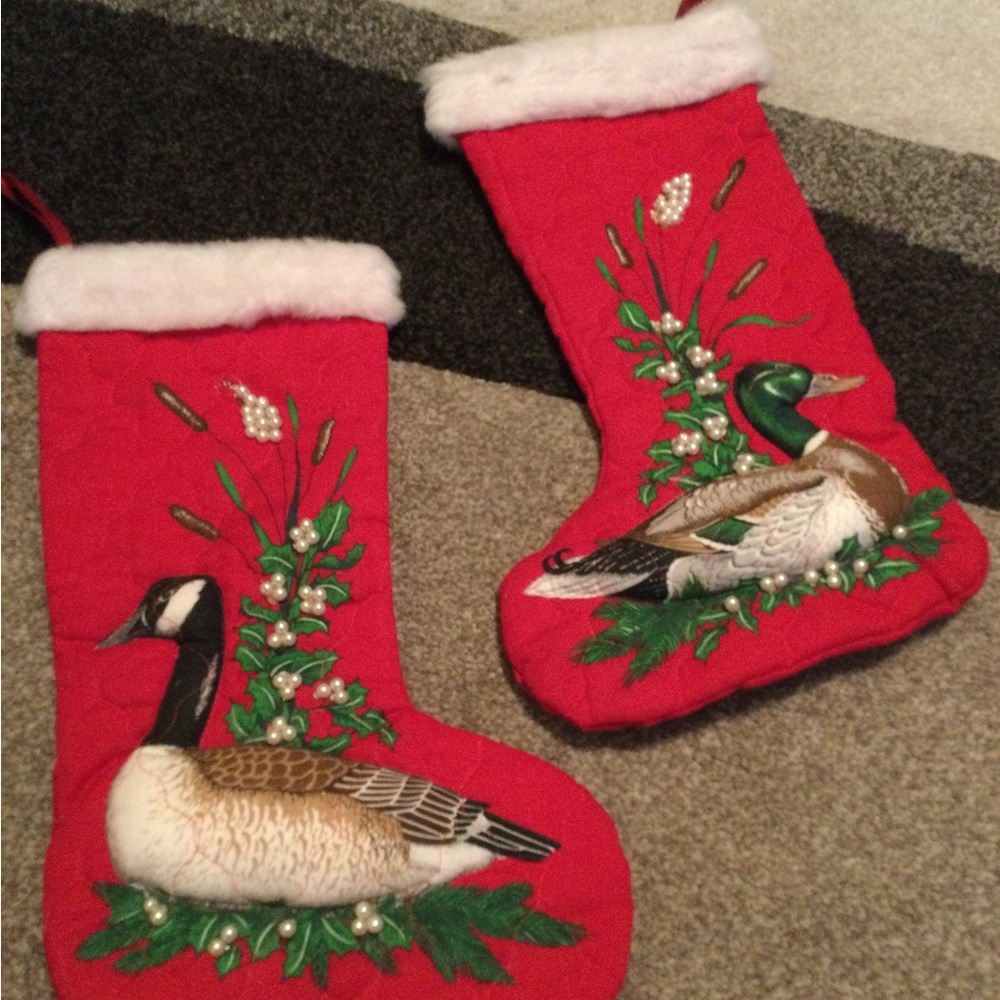 Two Fabric 3D Goose Duck Christmas Stockings